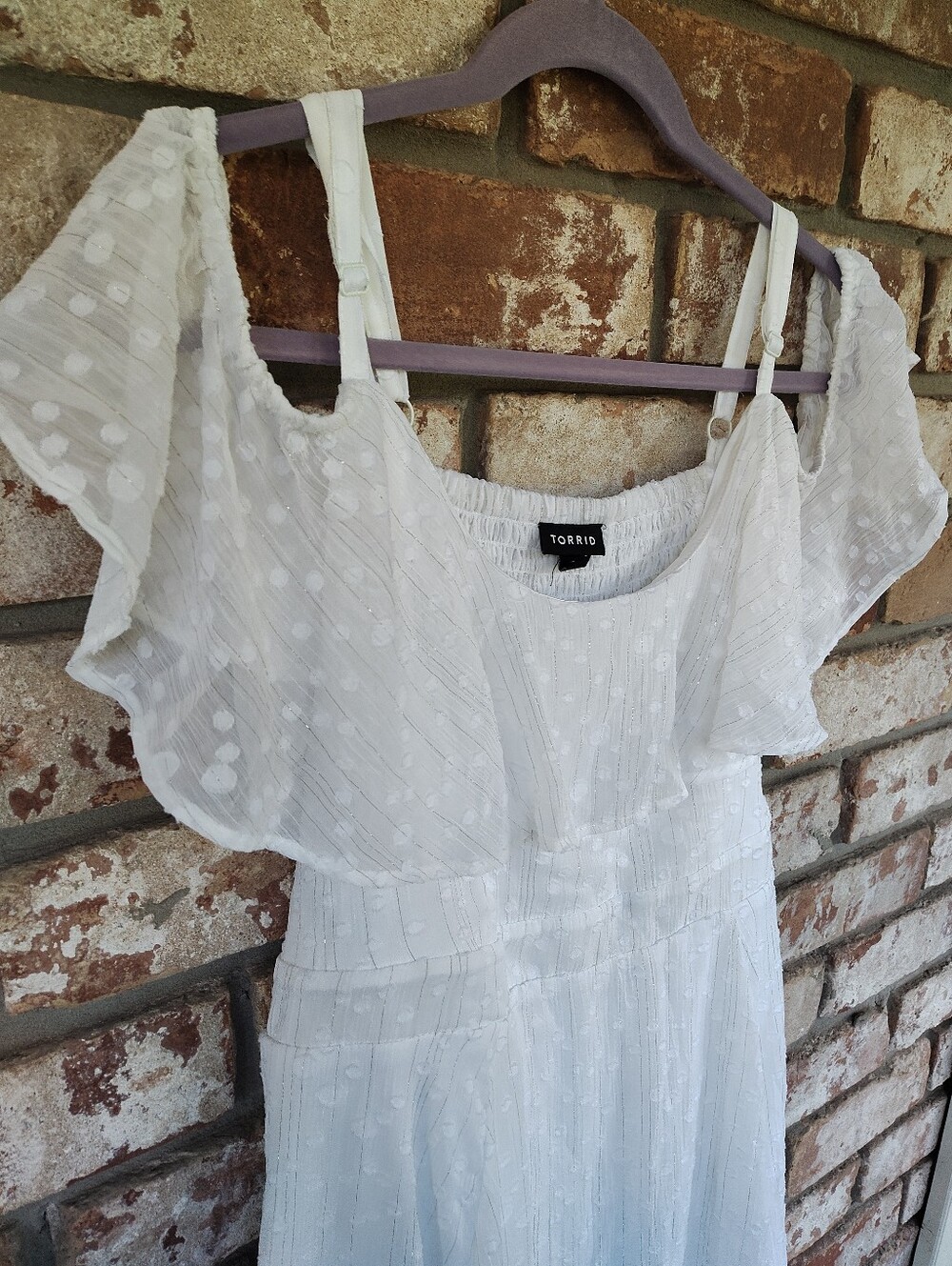 Torrid White Chiffon Lurex Clip Dot Hankie Hem Skater Dress 2X Wedding Party - Picture 5 of 10